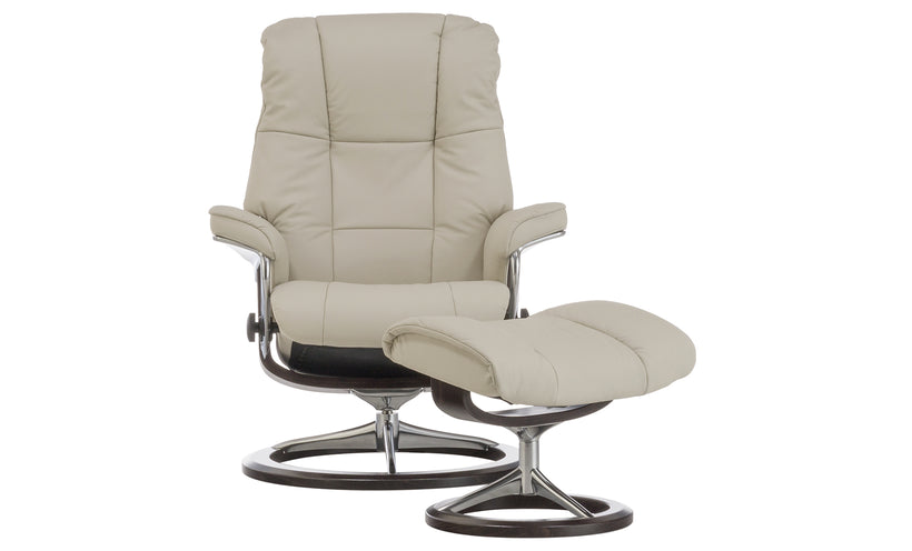 Stressless Mayfair Light Grey Chair and Ottoman (Small)